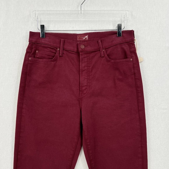 MOTHER Jeans Womens 32 Burgundy The Rascal Sliced Up Heel High Rise Slim NWOT - Picture 5 of 16